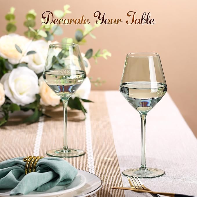 Sage Green Wine Glasses Set 6-16oz, Long Stem - Hand Blown Pale Sage Green Stemware for Wedding Deco