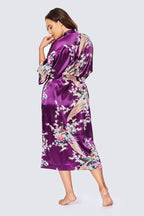 KIM+ONO Plus Size Luxury Kimono Robe for Women | Long Satin Floral Robe | Original Design | Removable Waist Tie Closure
