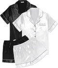 Ekouaer 2 Pack Pajama Sets for Women Silk Satin Pj Short Sleeve Button Down Sleepwear Top and Shorts Summer Lounge Set S-XXL