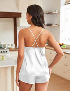 EKOUAER Silky Pajama Set for Women V-Neck Satin Camisole Lingerie Sets Party Loungewear Sleepwear