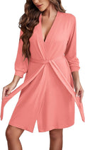 Ekouaer Women‘s Robes Lightweight 3/4 Sleeve Short Knit Bathrobe Soft Knee Length Sleepwear Robes with Pockets S-XXL