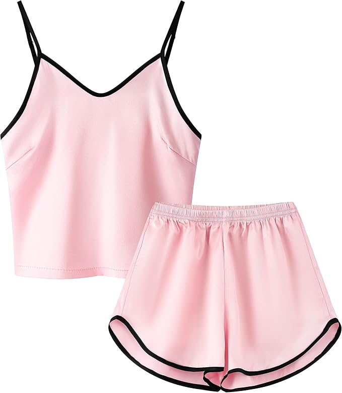Girls & Women Silk Pajamas Set Satin Camisole Sleepwear 2 Piece Pjs, 3 Years - Women XXL