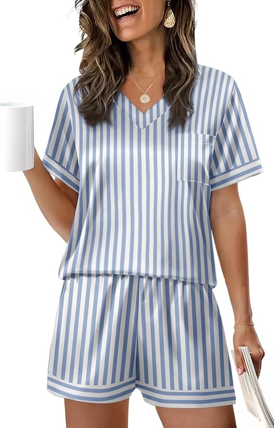 WIHOLL Silk Pajamas for Women Short Sleeve Sleepwear Soft Lounge Sets 2 Piece Satin Pjs