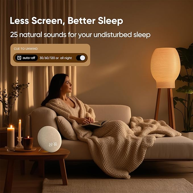 HOUSBAY Alarm Clock Sound Machine with Bluetooth Speaker - Room-Filling Sound, White Noise for Sleeping & Adult, Gentle Wake up Alarm, Cord-Free Use for Bedroom & Office, Oat Beige