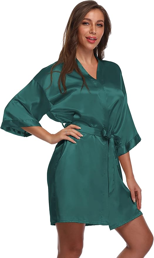 Women's Satin Short Robe Bridesmaid Bride Wedding Party Robes Silky Sleepwear Loungewear