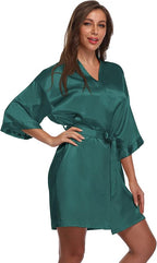 Women's Satin Short Robe Bridesmaid Bride Wedding Party Robes Silky Sleepwear Loungewear