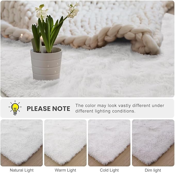 Macgace Small Throw Rugs for Bedroom, 2x3 White Mini Non-Slip Area Rug, Super Soft Plush Fluffy Carpet Modern Home Decor Aesthetic for Entryway Entrance Nursery Kids Room Dorm Office