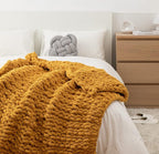Chunky Knit Blanket Soft Chenille Yarn Knitted Throw Blanket 50"X60" Handmade Cable Warm Thick Giant Blanket for Couch Bed Trips (Turmeric Yellow, Throw 50"X60")?-¡­