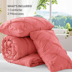 BEDELITE Coral King Size Comforter Set - 3 Pieces Boho Pintuck Bedding Comforter Sets, Lightweight Soft & Warm King Bedding Set with 2 Pillowcases for All Season