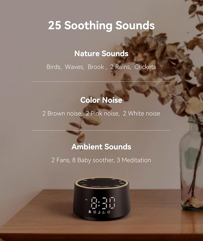 Dreamegg Sound Machine for Sleep - D1 Nova White Noise Sound Machine for Baby Adult with Alarm Clock, Soothing Sounds, Dimmable, White Noise Alarm Clocks for Bedrooms Heavy Sleepers Travel, Black