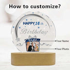 Customized Birthday Gifts Personalized Acrylic LED Night Light Lamp Crystal Ball Plaque Custom Photo Name Birthday Gifts for Mom Kids (Navy Blue and Silver)