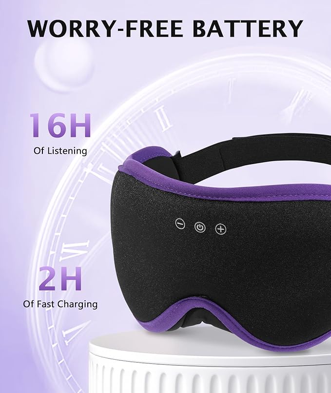 LC-dolida Sleep Mask with Headphones Bluetooth 5.4, 3D Sleeping Headphones for Side Sleepers Bluetooth Sleep Mask Blackout Bluetooth Eye Mask for Sleeping Travel Meditation Men Women