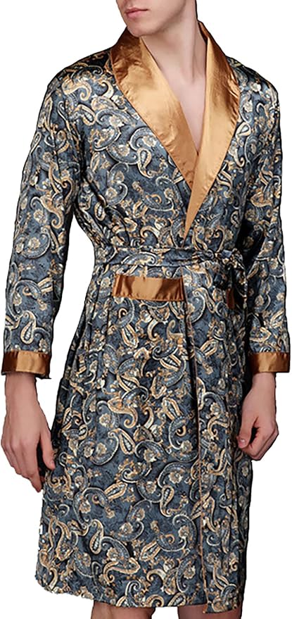 Lavenderi Mens Silky Satin Lounge Robe, Long Lightweight Sleepwear