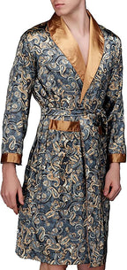 Lavenderi Mens Silky Satin Lounge Robe, Long Lightweight Sleepwear