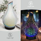Essential Oil Diffuser Aromatherapy Diffuser - Art Glass Oil Diffuser with Auto Shut-Off Protection 4 Timer Setting 7 Colors Changed LED Night Light for Home Office Decor Gift (3D Fireworks)