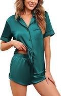Ekouaer Womens Silk Satin Pajamas Set Short Sleeve Sleepwear Button Down Loungewear 2 Piece Pjs Shorts Set S-5X Plus Size