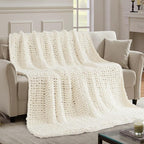 YJLMLY Chunky Knit Throw Blanket,50x60 Inch Heavy 4.4lbs, Hand Knit Chenille Couch Blanket, Soft Cable Knit Gift for Women Mom Wife, Modern Home Decor
