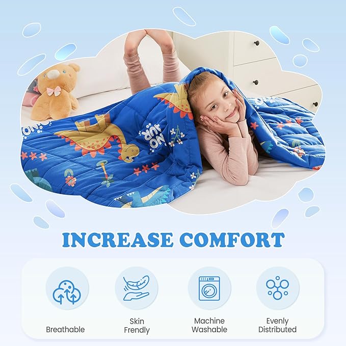 HOSUKKO Weighted Blanket - 2 lbs Blue Dinosaur Heavy Lap Indoor- Small Size Breathable Blanket(19 * 21 inches, 2 lbs)