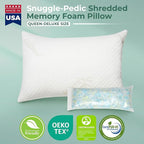 Snuggle-Pedic Queen Shredded Memory Foam Bed Pillow - Ergonomic Design with Cooling Airflow Cover - Custom Support for Side Sleepers, Pregnancy Relief Recovery Comfort & Dorm Essentials - USA Quality