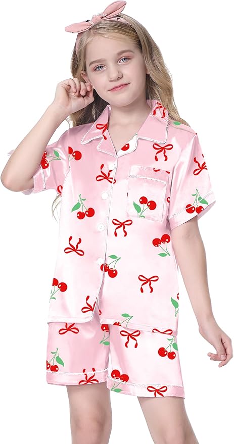 Girls & Womens Satin Pajamas Set, Silk Button-Down Sleepwear 2 Piece Nightwear, 3 Years - Women XXL