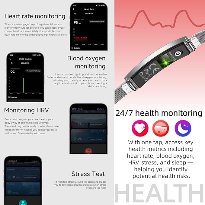 Smart Bracelet for Women,Fitness Tracker with Interchangeable Straps, Activity & Sleep Monitor with Heart Rate SpO2, Lightweight Waterproof Smart Wristband, Free App (Gold)