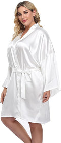 Women's Plus Size Satin Kimono Robes Short Silk Bathrobe Bridesmaid Wedding Party Nightgown Sleepwear