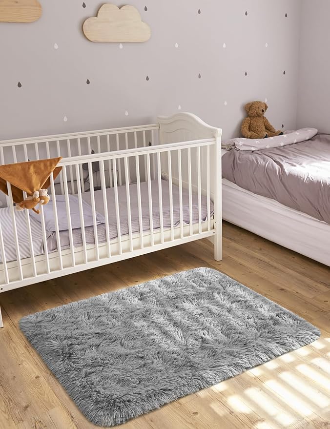 Macgace Small Throw Rugs for Bedroom, 2x3 Grey Mini Non-Slip Area Rug, Super Soft Plush Fluffy Carpet Modern Home Decor Aesthetic for Entryway Entrance Nursery Kids Room Dorm Office