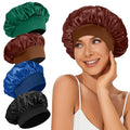 4Pcs Satin Bonnet Silk Bonnet, Hair Bonnet for Sleeping, Elastic Wide Band Silk Sleep Cap, Soft and Breathable(Black Blue Green Brown)