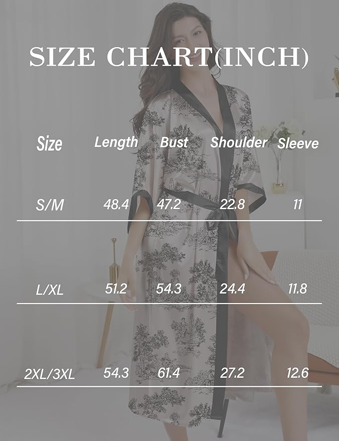 EPLAZA Silk Robes for Women Satin Robe Long Sexy Print Flower Kimono Loungewear Wedding Bridal Party