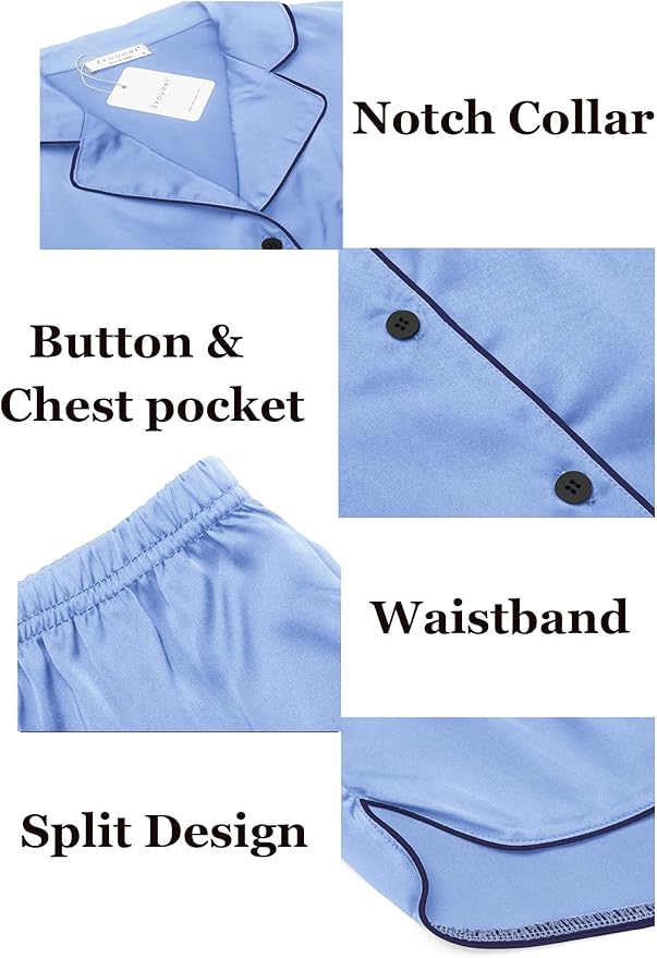 Ekouaer Womens Silk Satin Pajamas Set Short Sleeve Sleepwear Button Down Loungewear 2 Piece Pjs Shorts Set S-5X Plus Size