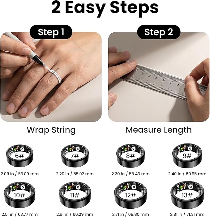 Smart Ring for Women&Men-Activity/Sleep/Heart Rate/HRV/Stress/Women's Health Tracker-IP68 Waterproof/Wearable-No Subscription Fee Required-Compatible with iPhone &Android