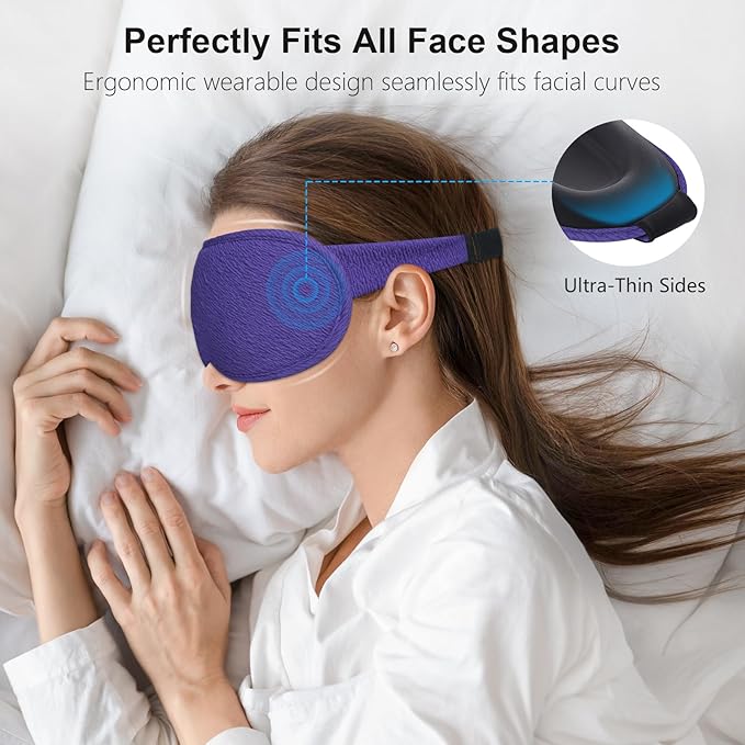 Gritin 100% Blackout Sleep Eye Mask for Women Men,Zero Eye Pressure Sleeping Mask-Ergonomic Design 3D Cutout Eye Movement and Eyelash Friendly Night Blindfold,Soft&Comfortable for Sleeping-Deep Purple