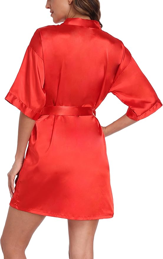 Giova Women's Satin Robe Bride & Bridesmaid Wedding Party Bathrobe Short Kimono Gown
