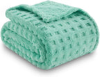 NEWCOSPLAY Super Soft Twin Blanket Aqua Premium Silky Flannel Fleece 3D Waffle Checkered Lightweight Bed Blanket All Season Use (Aqua, Twin(60"x80"))