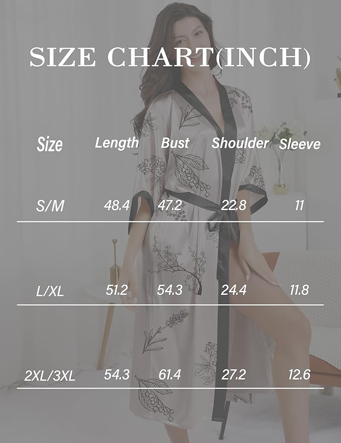 EPLAZA Silk Robes for Women Satin Robe Long Sexy Print Flower Kimono Loungewear Wedding Bridal Party