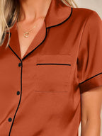 LILLUSORY Silk Satin Pajama Set for Women 2 Piece Lounge Pjs Winter Matching Summer Sleepwear Button Down Shirt Shorts