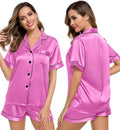 LecGee Womens Silk Satin Pajamas Short Sleeve Loungewear Two-Piece Sleepwear Button-Down Pj Set