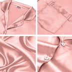 SWOMOG Long Sleeve Pajamas Set Silk Satin Sleepwear Button Down Pjs Loungewear with Pocket