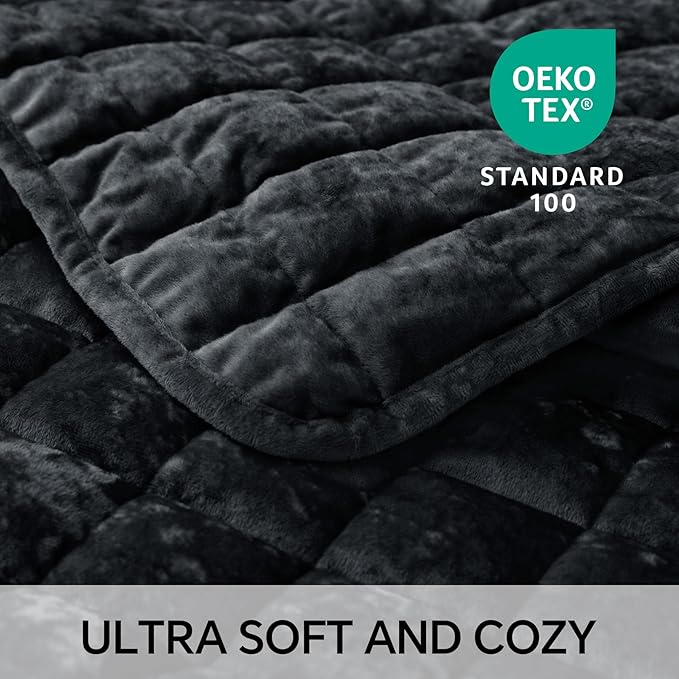 BEDELITE Velvet Quilt Set King Size - Luxury Velvet Comforter Bedding Set 3 Pieces, Lightweight Soft Cozy Shiny Black Oversized Bedspread Coverlet for All Seasons with 2 Pillow Shams