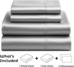 Satin Sheets Full [4-Piece, Grey] Hotel Luxury Silky Bed Sheets - Extra Soft 1800 Microfiber Sheet Set, Wrinkle, Fade, Stain Resistant - Deep Pocket Fitted Sheet, Flat Sheet, Pillow Cases