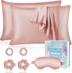 my novel things Satin Pillowcase Gift Set with Silk Satin Sleep Mask 4 Scrunchies, 2Pack Standard Size Pillow Cases Luxury Sleeping for Women Wife Birthday Valentines Day Wedding Gifts for Girlfriend
