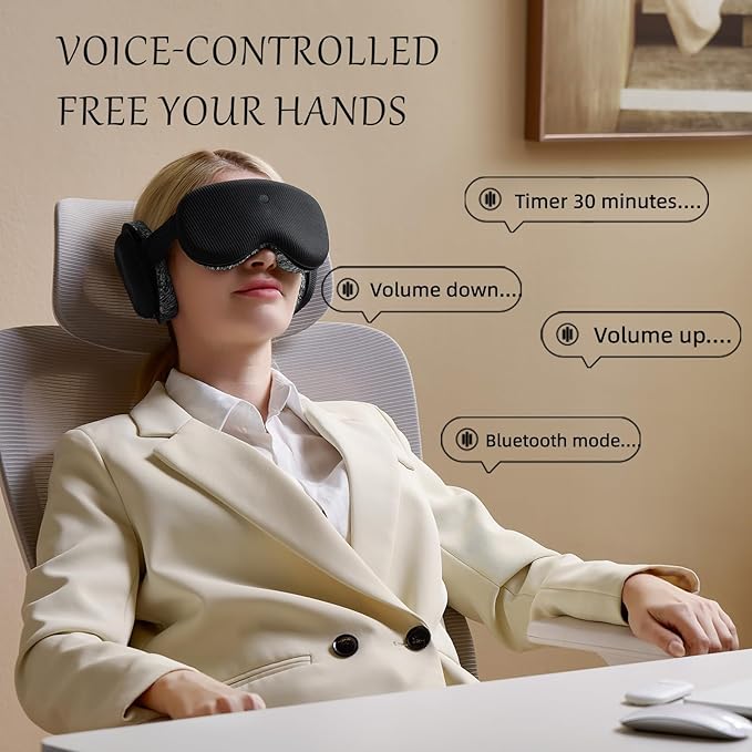 CLOZIA Sleep Mask Wireless Bluetooth, White Noise Bluetooth Sleep Mask with 12 Soothing Sound, Sleep Mask with Bluetooth Headphones for Travel Yoga Office Meditation, Black