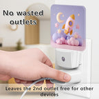 Rocket Night Lights Plug Into Wall, Playful Fanciful Moon Stars None Pastel Peach Plug in Night Light with Dusk to Dawn Sensor for Bathroom Closet Laundry Room Decor 2pcs