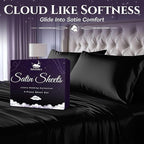 SLEEP SANCTUARY Satin Sheets Twin Size – 3 Piece Luxury Silky Bed Set, Softer Than Silk, 15" Deep Pocket, Cooling & Wrinkle-Free, Moisture-Wicking & Breathable for Hair & Skin (Black)