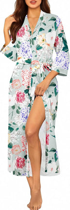 Ekouaer Robes for Women Long Knit Bathrobe Lightweight 3/4 Sleeves Kimono Robe Soft Sleepwear with Pockets S-XXL