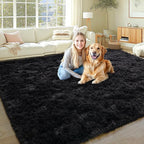 KING DARE 8x10 Area Rugs for Living Room, Soft Plush Fluffy Shaggy Fuzzy Furry Large Black Rug, Anti-Slip Washable Modern Big Floor Carpet for Bedroom Aesthetic Home Decor