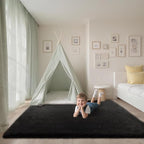 Shag Black Rug 6x9 Area Rugs for Bedroom Living Room - Non Slip Ultra Soft Large Fluffy Fuzzy Plush Shaggy Furry Bedside Rug for Dorm Kids Room Nursery Playroom,Home Office Modern Carpet