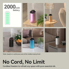 Waterless Essential Oil Diffuser Scent Aromatherapy Diffusers for Home Large Room, Car, Office, Portable Battery Operated Cordless Air Freshener, 4 Timers & 3 Mist Levels, 100ml Capacity (Silver)