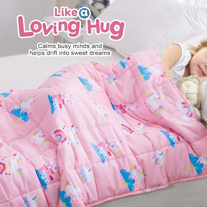 Kivik Weighted Blanket 3 lbs, Breathable Small Heavy Throw Blankets, Sleeping & Calming for Bed Couch Home School, Machine Washable, Cooling Soft Microfiber, 36x48 Inches, Pink Unicorn