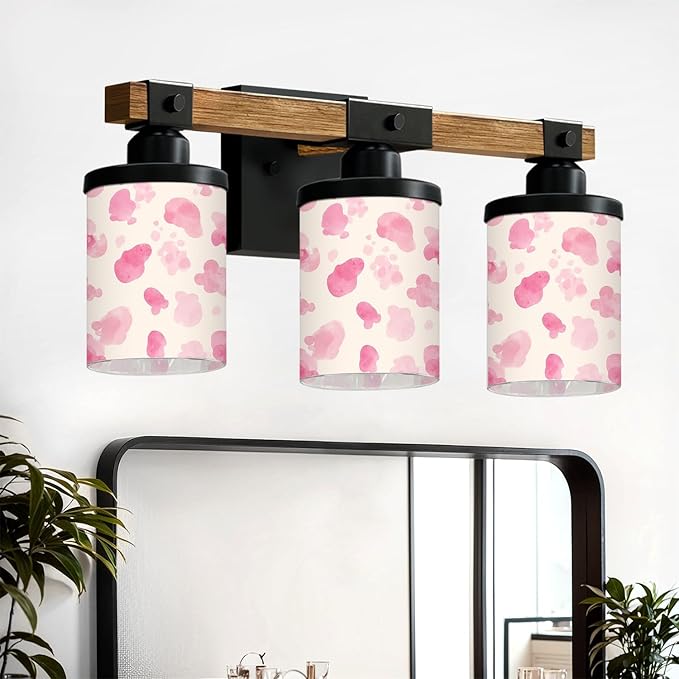 Vanity Lights for Bathroom Wall Lights for Bedroom Living Room Pink Watercolor Abstract Blot Cream Modern Bathroom Light Fixtures Wall Sconces 3 Light Home Decor